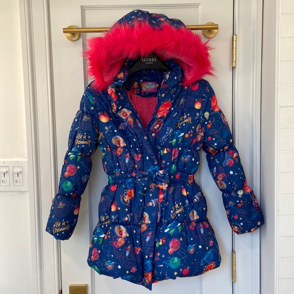 Rosalita Girl's Puffer Coat with pink faux fur hood